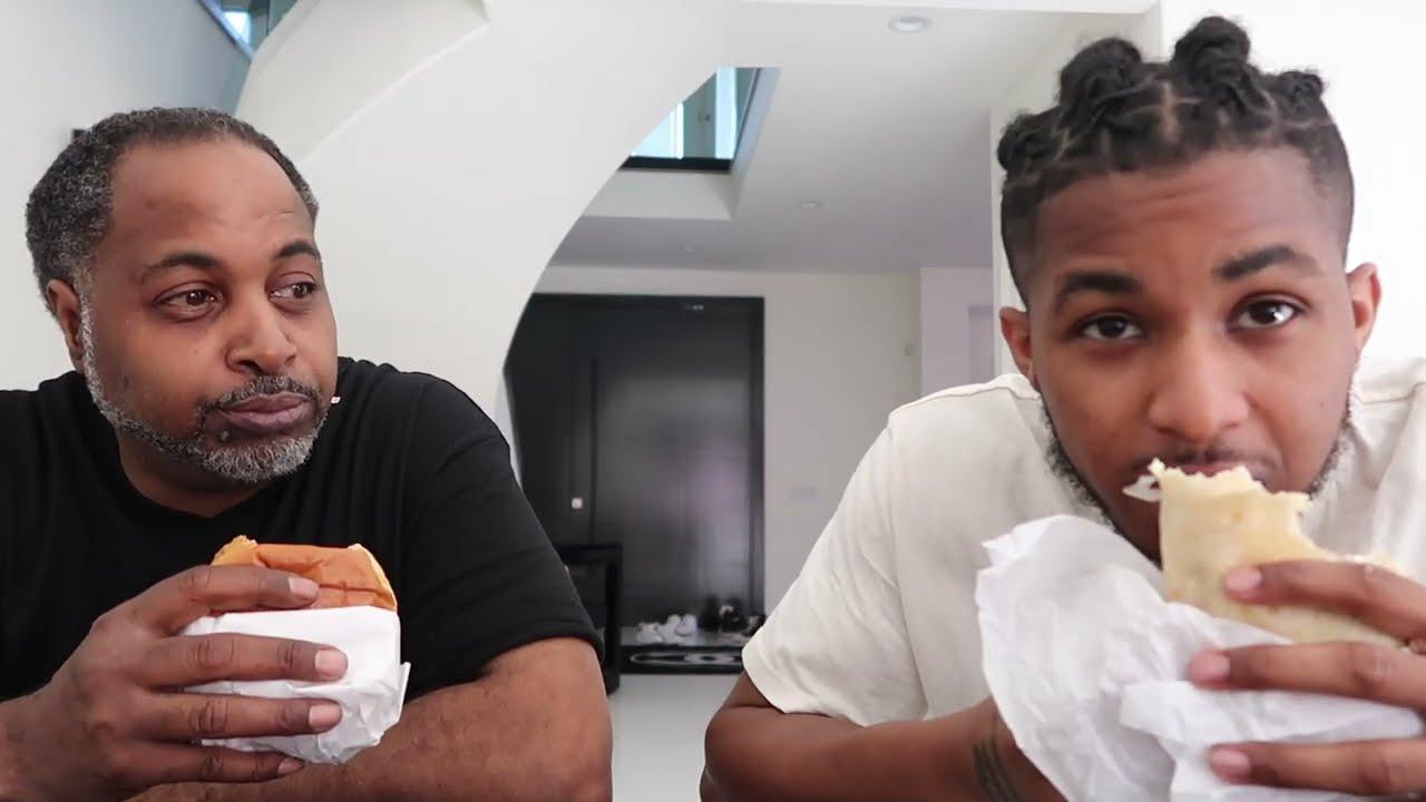 DDG and his dad, Darryl Grandberry Jr., eat burger and burrito in mukbang video.