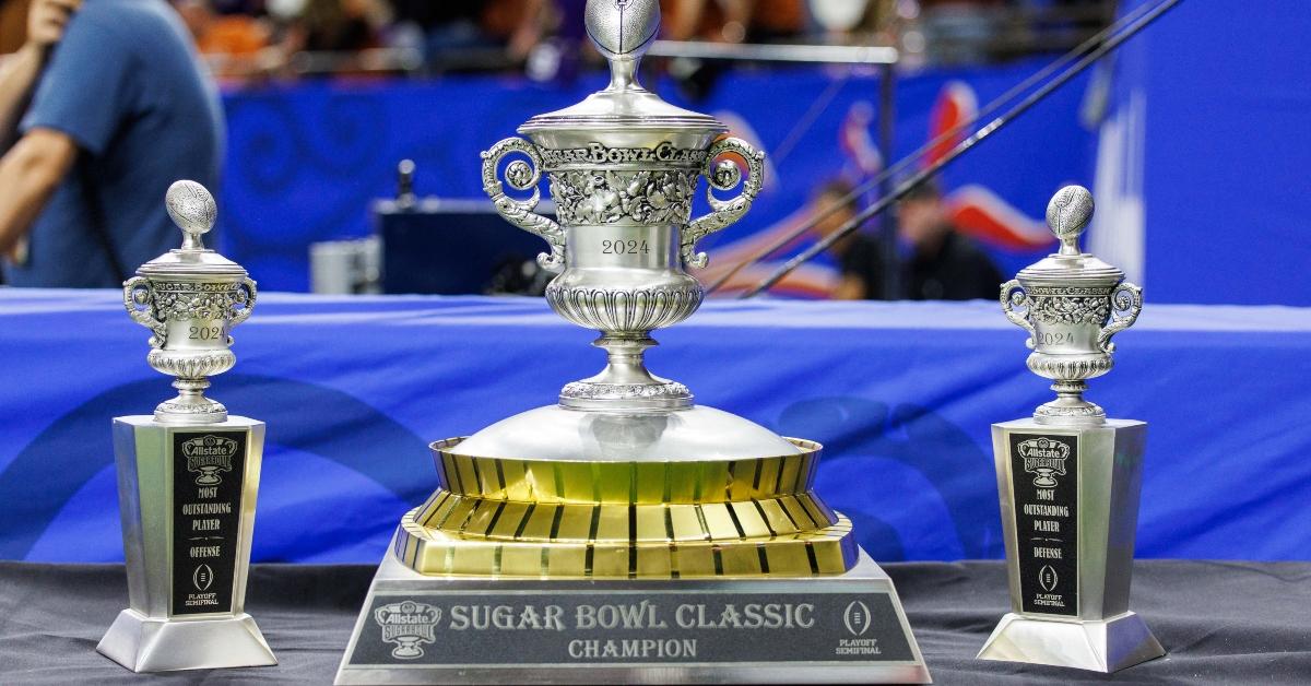 Trophies on a table at the 2024 Sugar Bowl