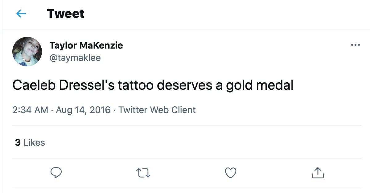 Tweet about Caeleb Dressel's tattoo(s) 