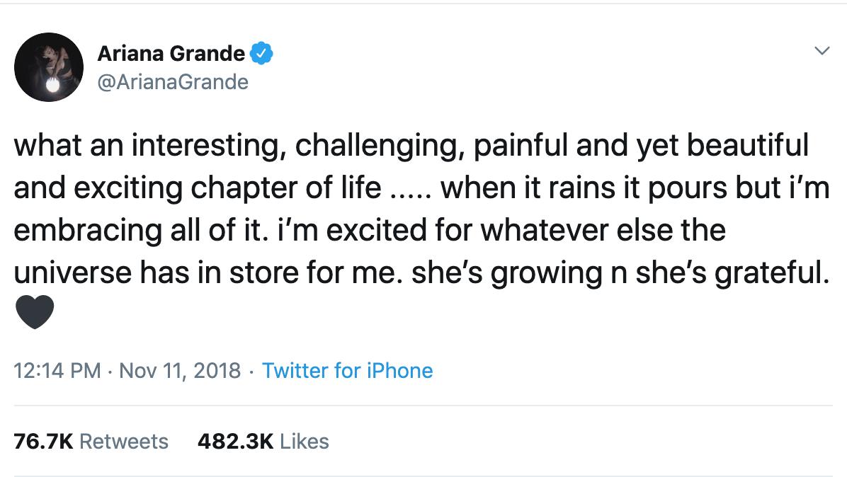Ariana Grande shared a tweet after she broke up with Pete Davidson