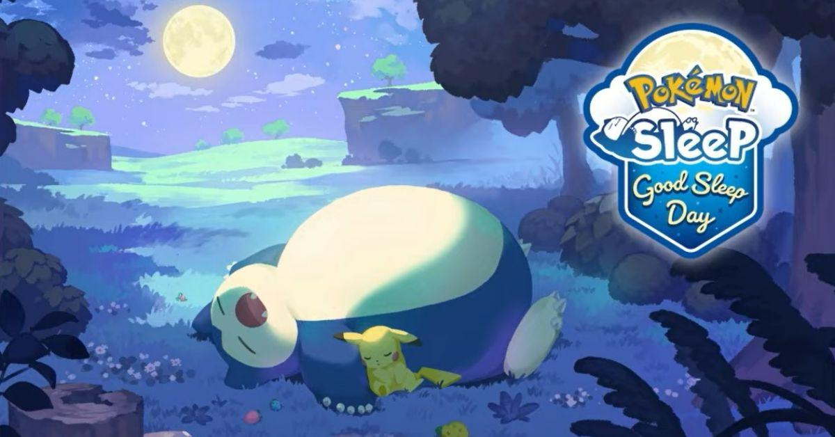 Snorlax and Pikachu sleeping with the Good Sleep Day logo in the corner.