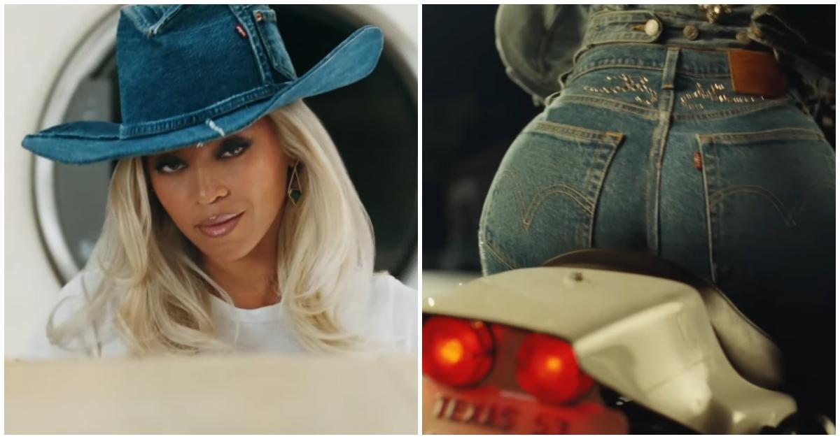 (l-r): Beyoncé in a Levi's Jeans ad.