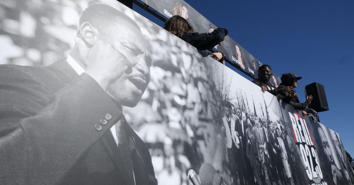 Martin Luther King's mural shown during the Kingdom Day Parade in 2019.