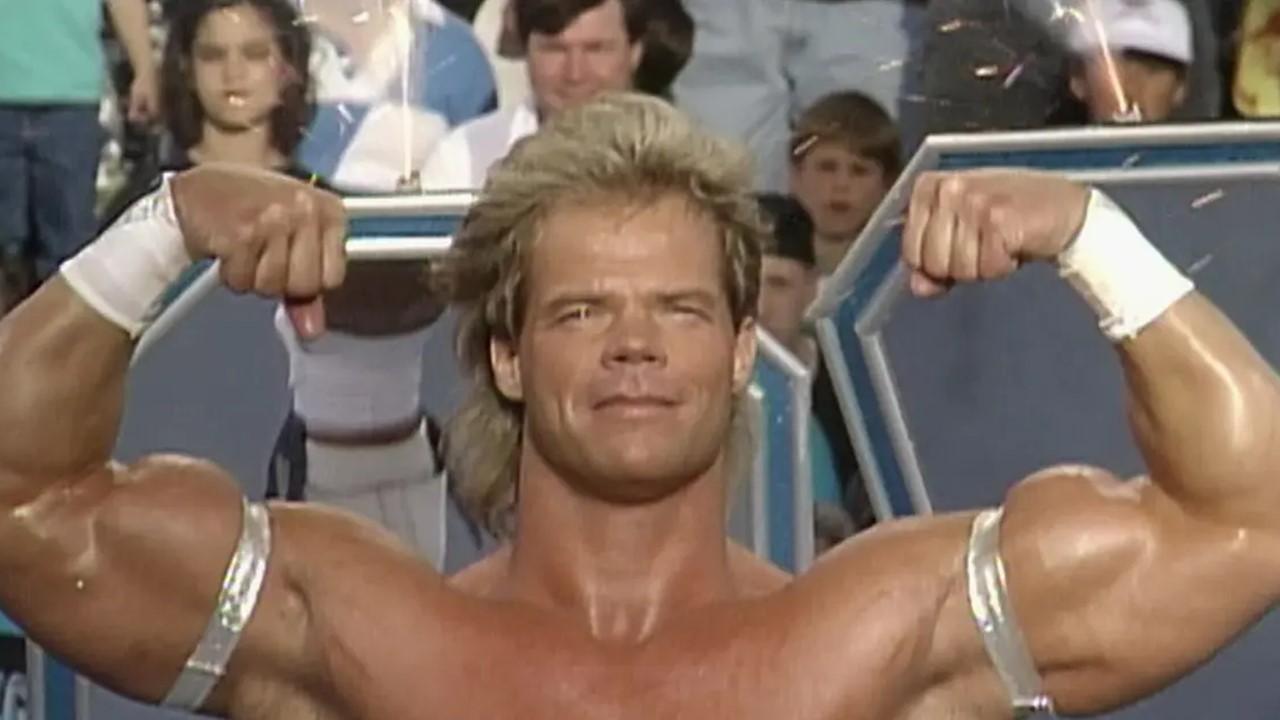 Lex Luger flexing in the WWF