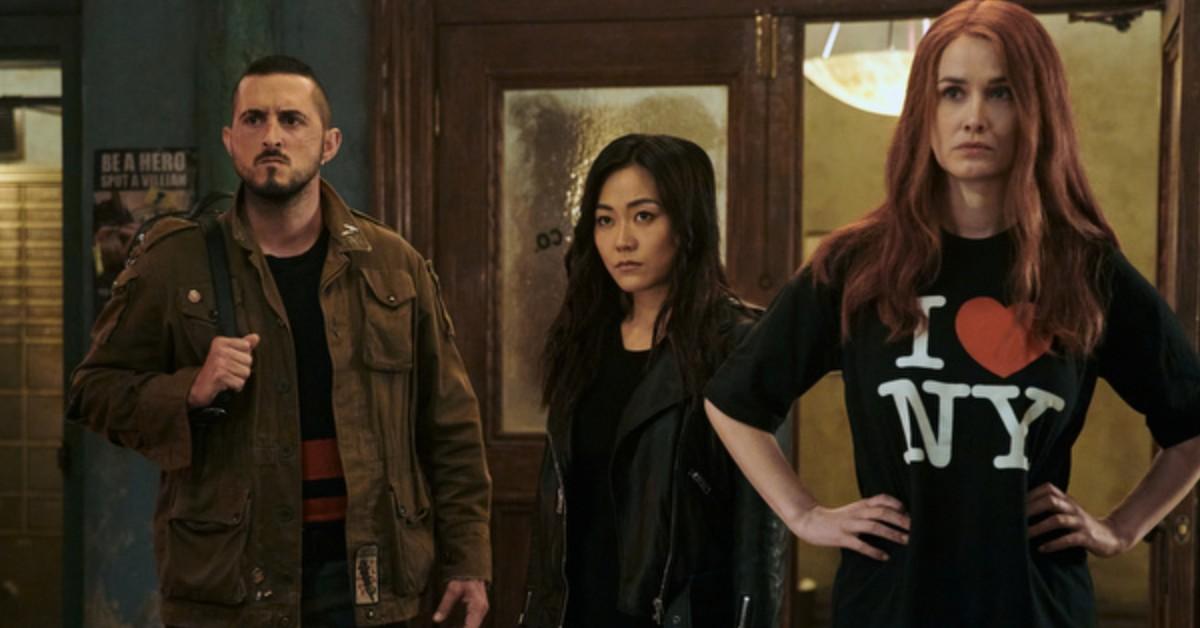 (L-R) Frenchie (Tomer Capone), Kimiko (Karen Fukuhara) and Maeve (Domonique McElligott)