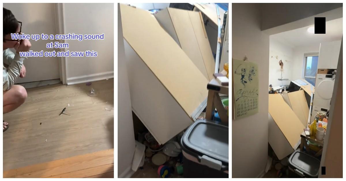 Kitchen cabinet falls in NYC apartment