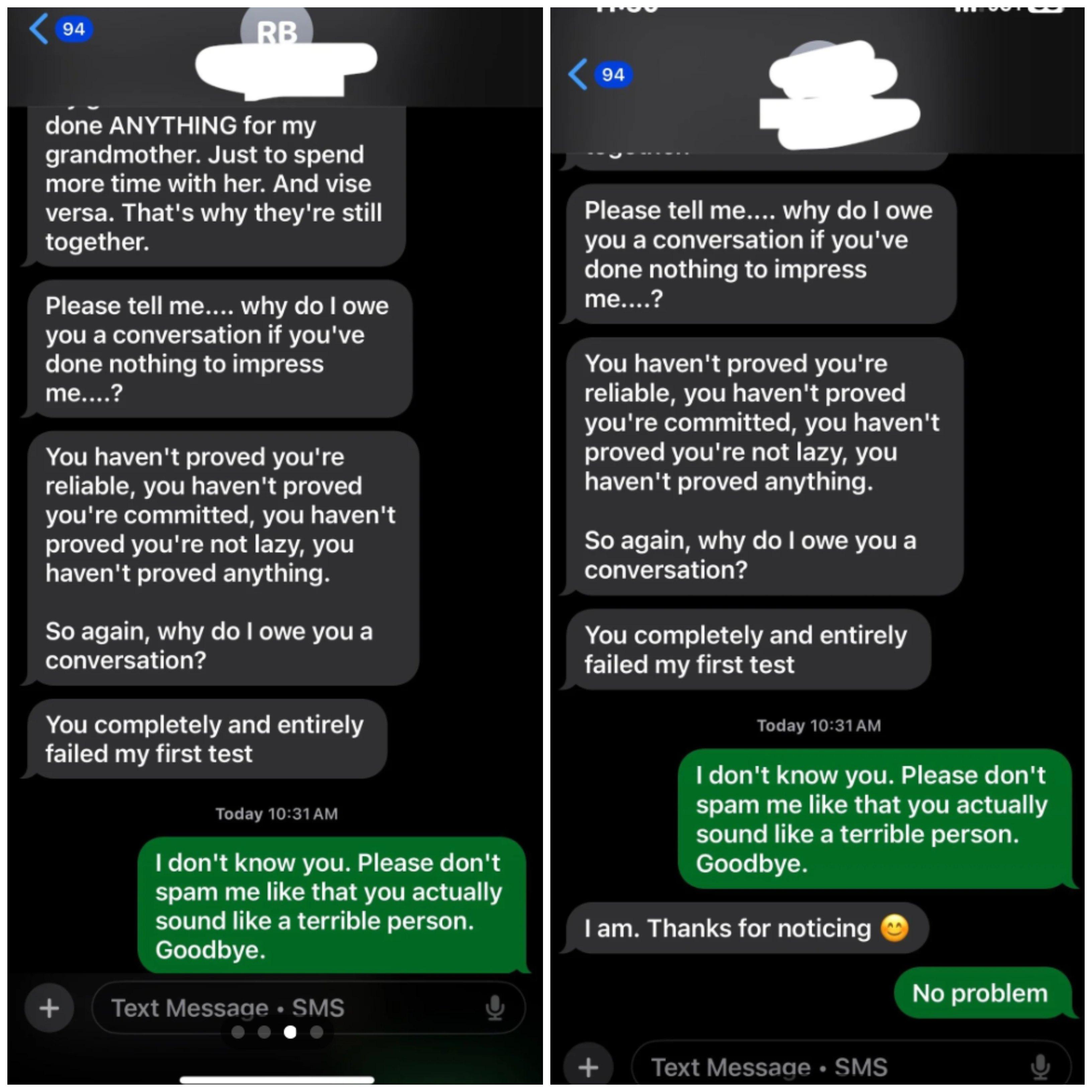 Text messaged shared between a guy and who fans think is Barn Doors Girl on TikTok.