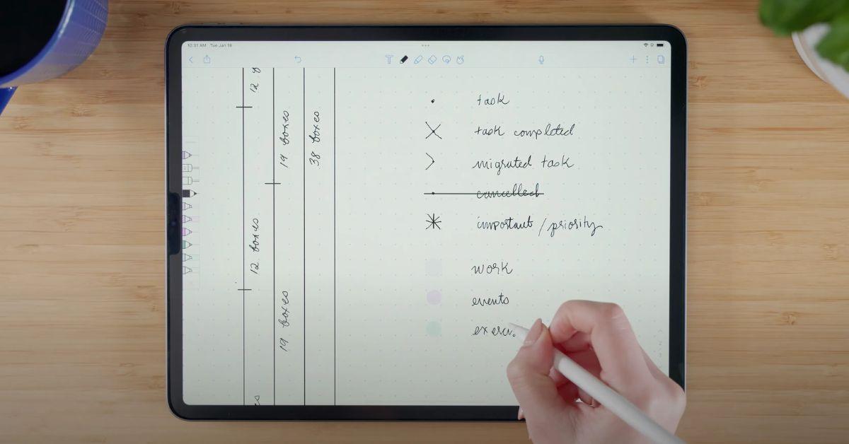 A hand using the Notability app on a tablet.