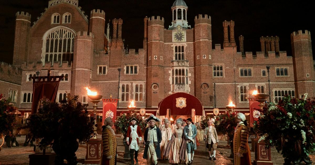 An scene from 'Queen Charlotte: A Bridgerton Story' at Hampton Court 