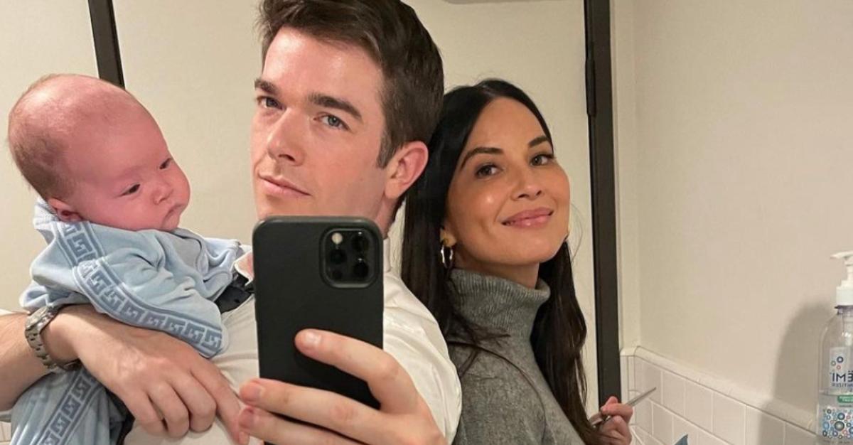 John Mulaney, Olivia Munn, and their son Malcolm take a bathroom selfie