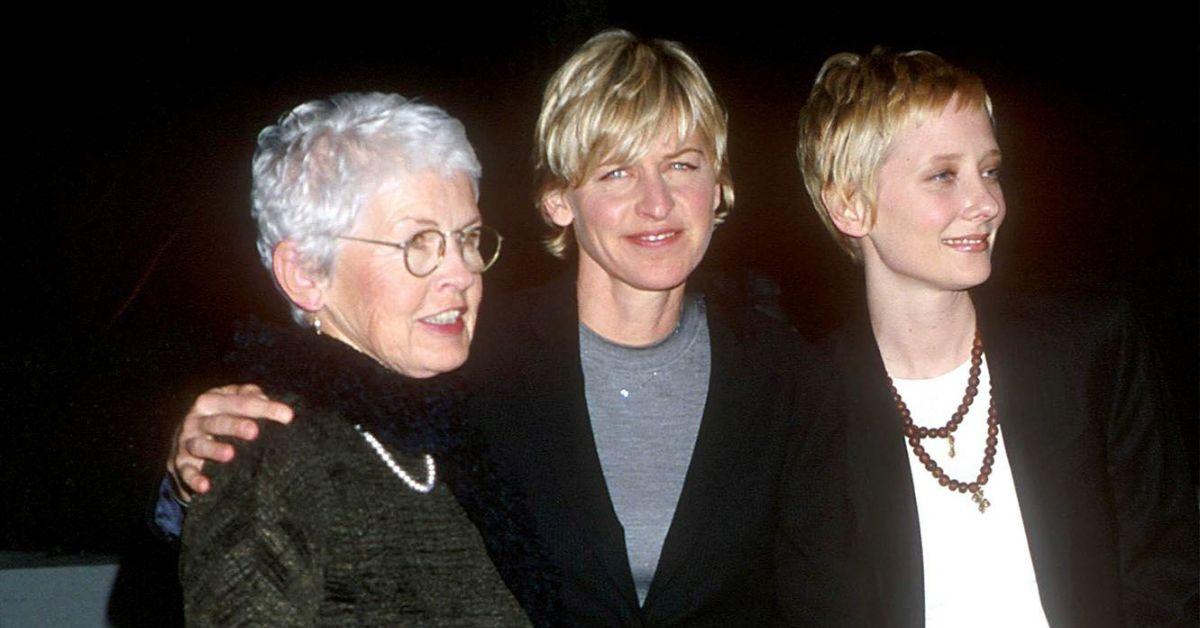 (l-r): Ellen DeGeneres' mother, Betty, Ellen, and Anne Heche
