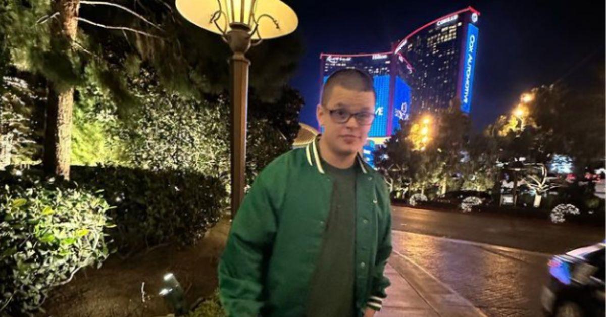 Sketch not wearing headphones while posing outside of the Conrad in Las Vegas 