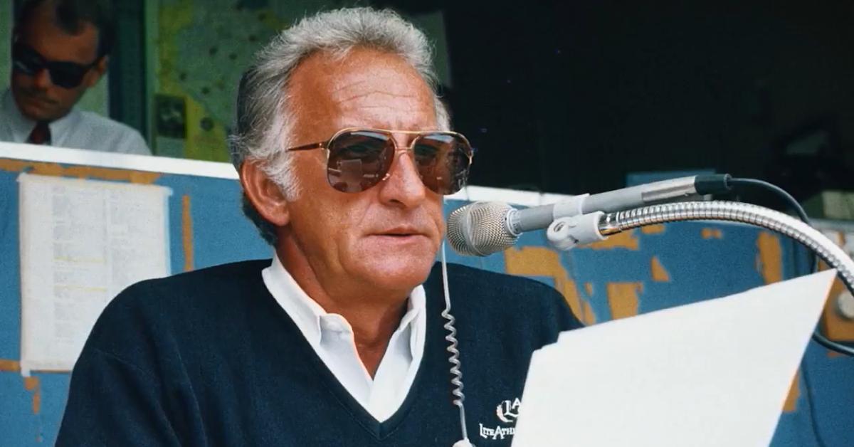 Bob Uecker broadcasting during a Brewers game.