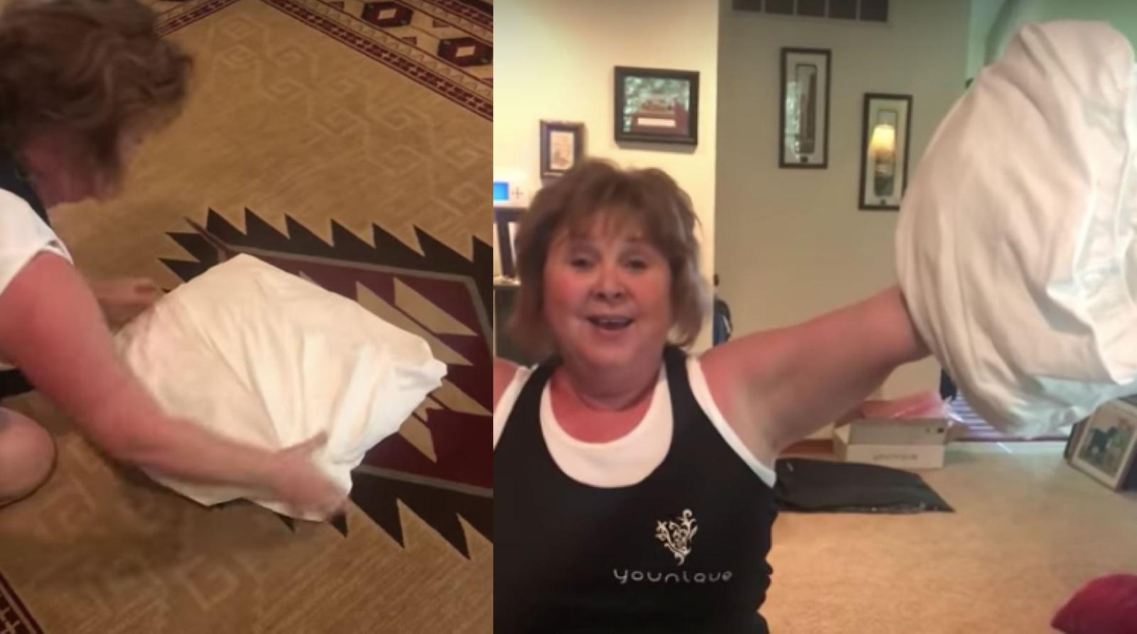 Hilarious fitted sheet folding tutorial.