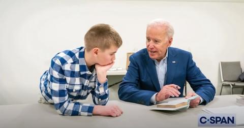 Joe Biden speaking with Brayden Harrington