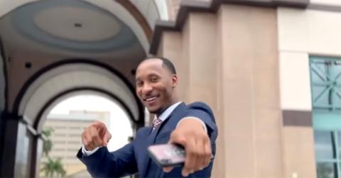 Travis Rudolph pointing at the camera.