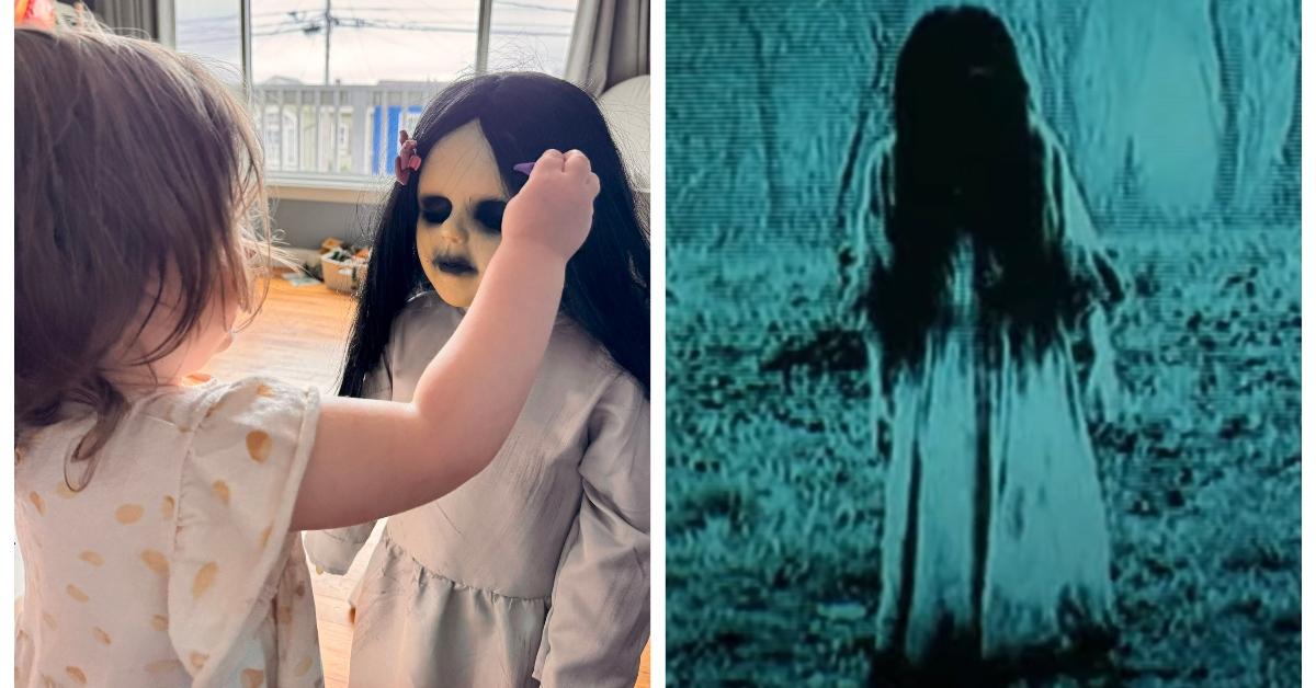 A little girl does her creepy dolls hair; scene from 'The Ring'