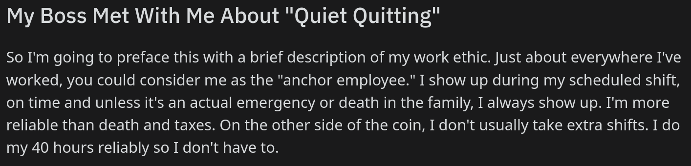 Boss Accuses Worker of “Quiet Quitting” for Not Working Extra