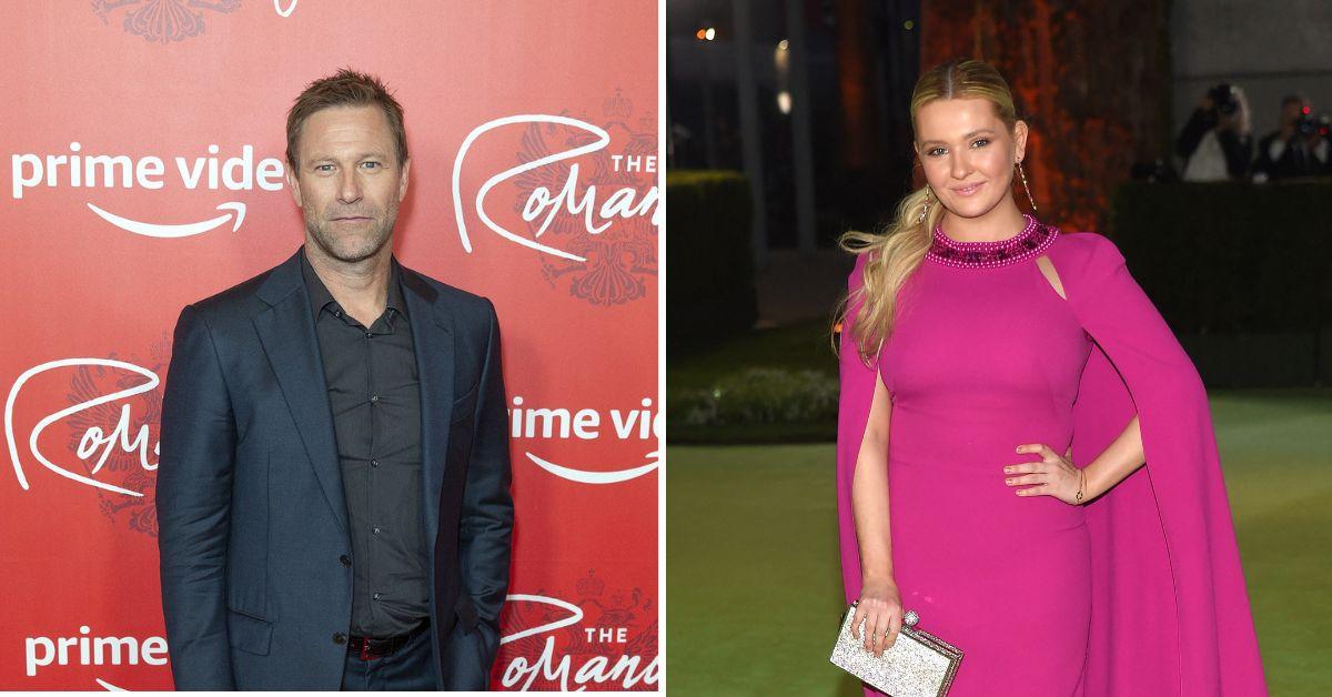 Aaron Eckhart and Abigail Breslin in two separate side-by-side images. 