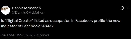X post about the digital creator label on Facebook.