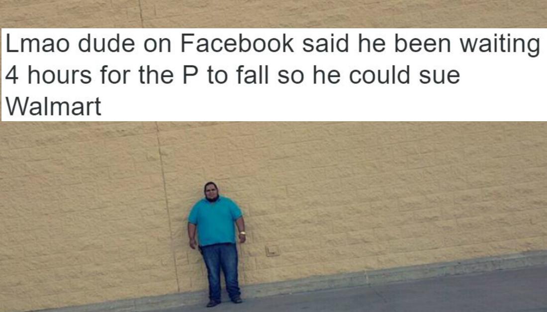 Man Waits Under Walmart Sign Waiting for a Letter to Fall and Hit Him