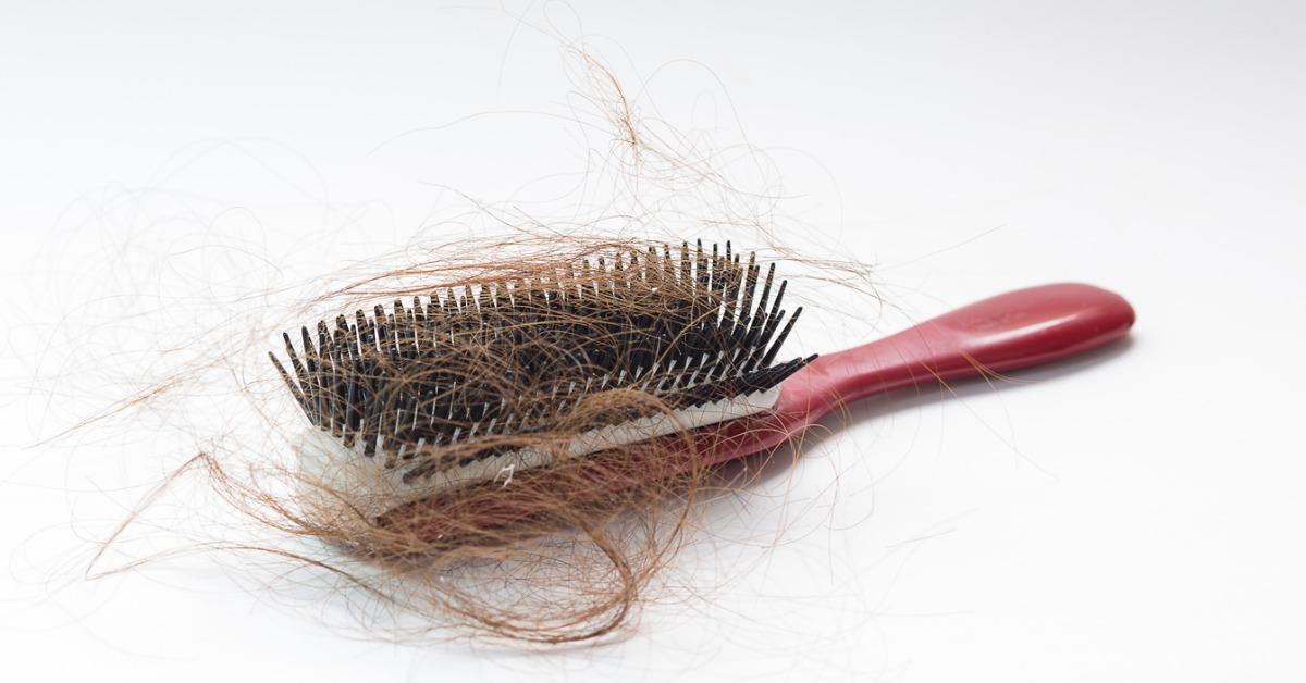 hair fall on a red comb isolated on white background picture id