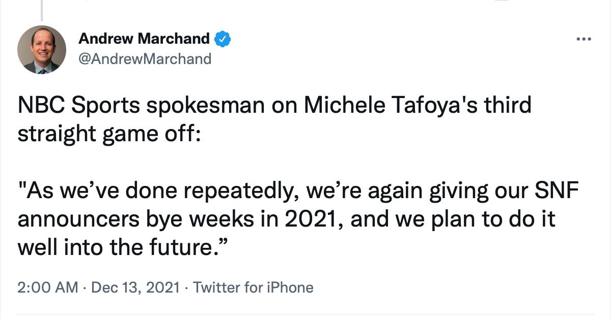 NBC on Michele Tafoya's current predicament