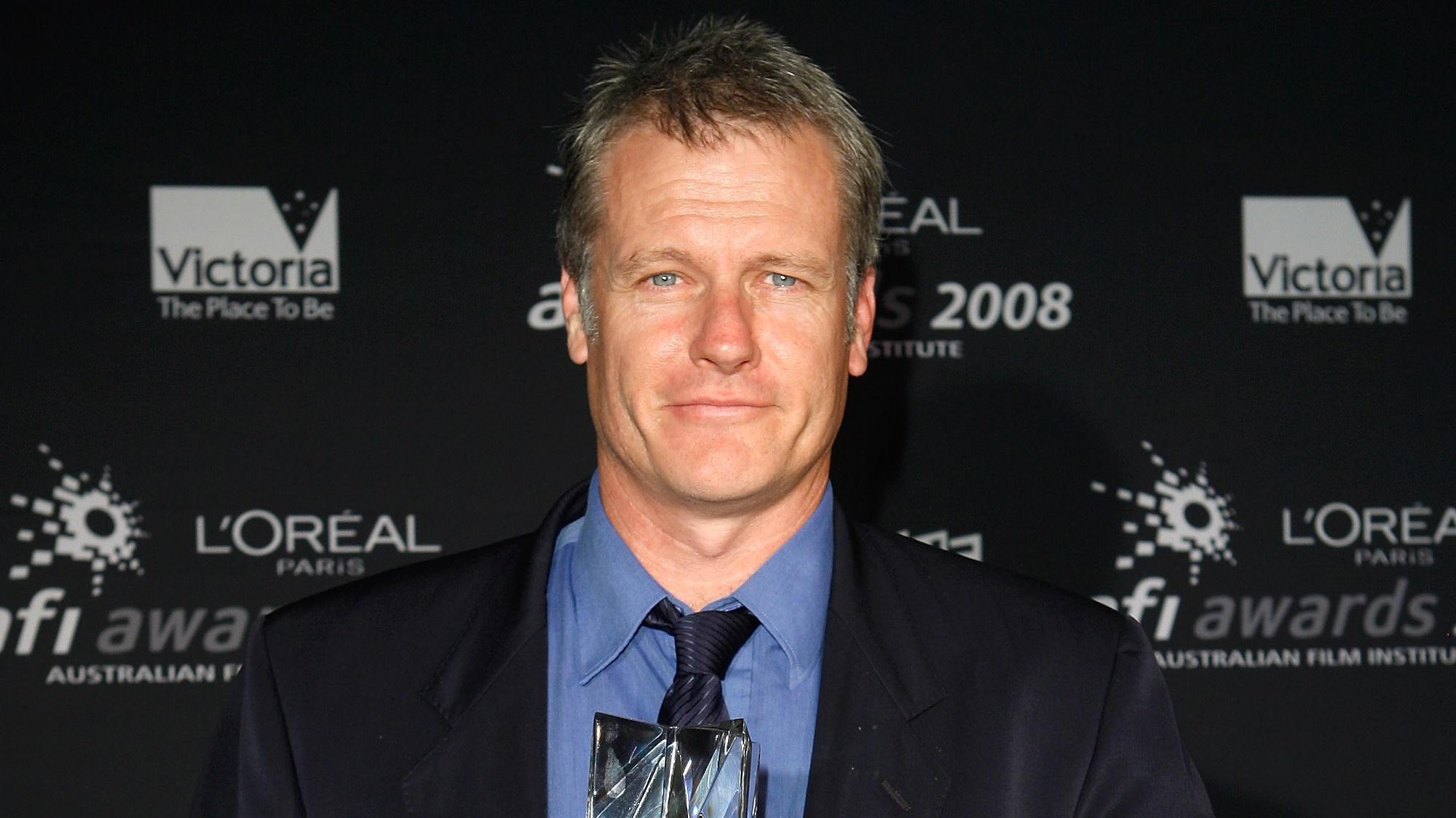 William McInnes poses with the AFI Award for Best Lead Actor for "Unfinished Sky" on December 6, 2008 