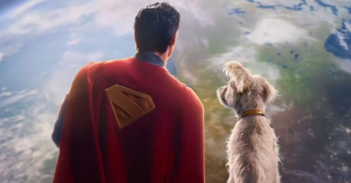 Krypto and Superman looking down at earth together. 