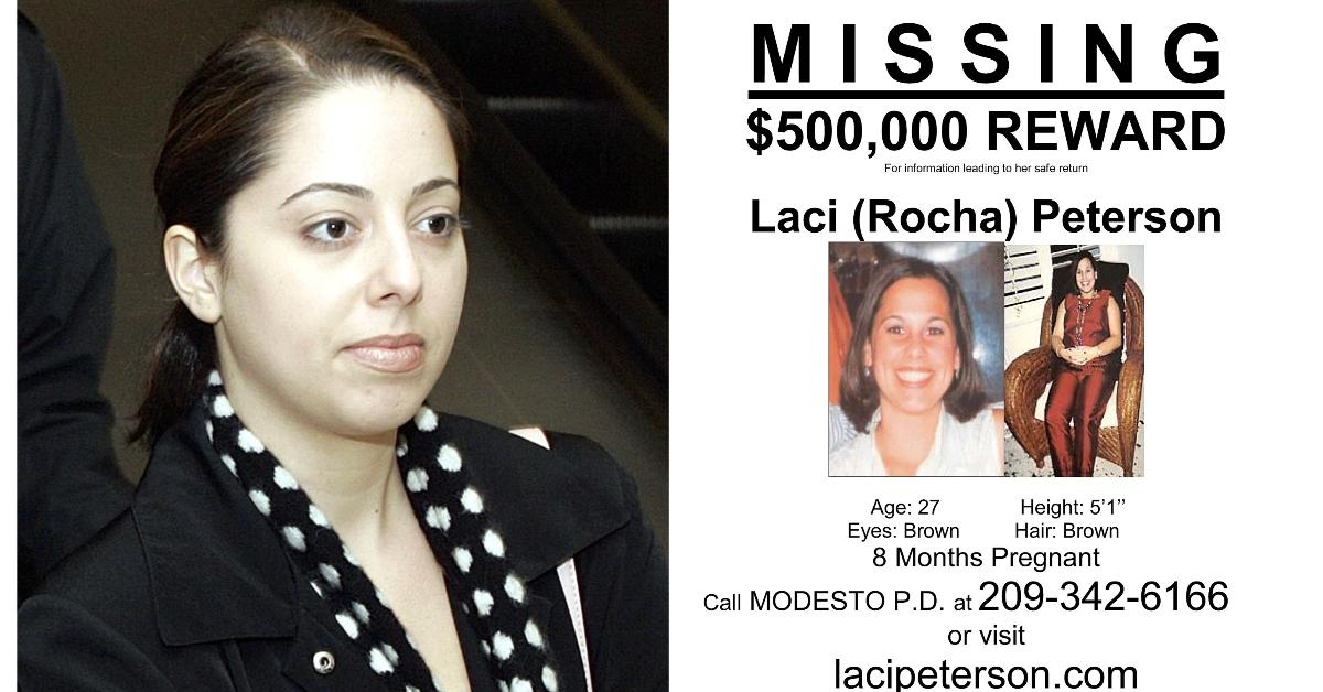 (L-R): Laci Peterson sister; Laci Peterson missing poster