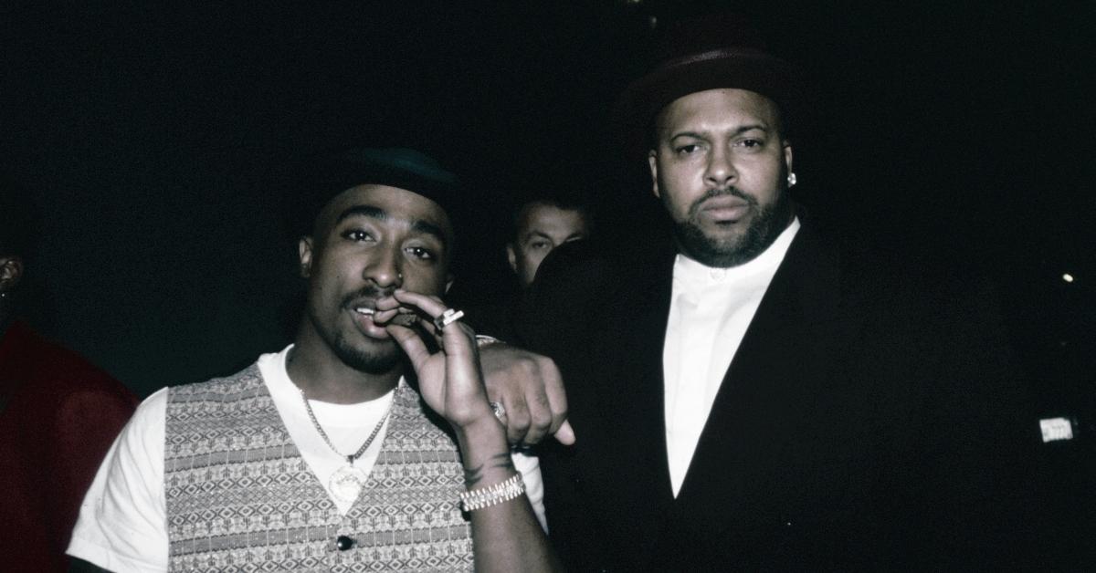 Tupac Shakur (L) and Marion 'Suge' Knight, of Death Row Records, outside Club 662, Las Vegas, Nevada, circa 1996