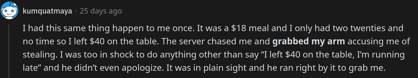 server dine and dash accusation loses  tip