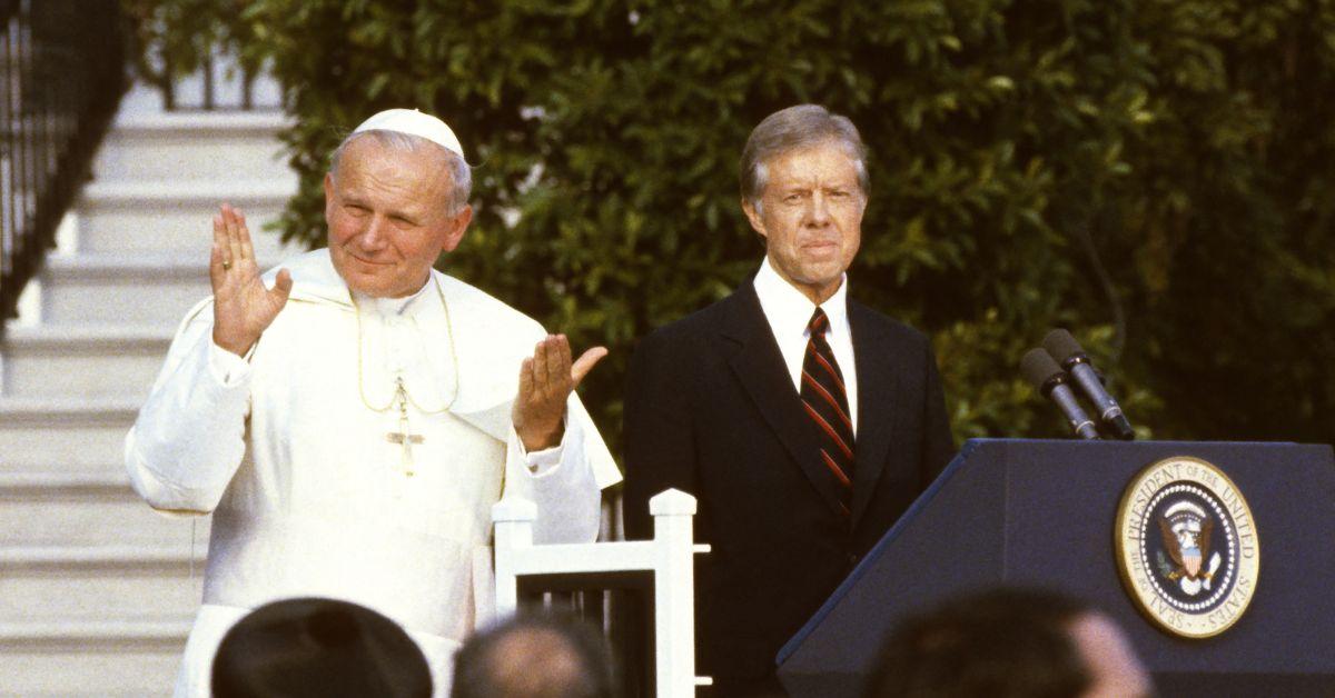 Jimmy Carter speaking with the Pope as president. 