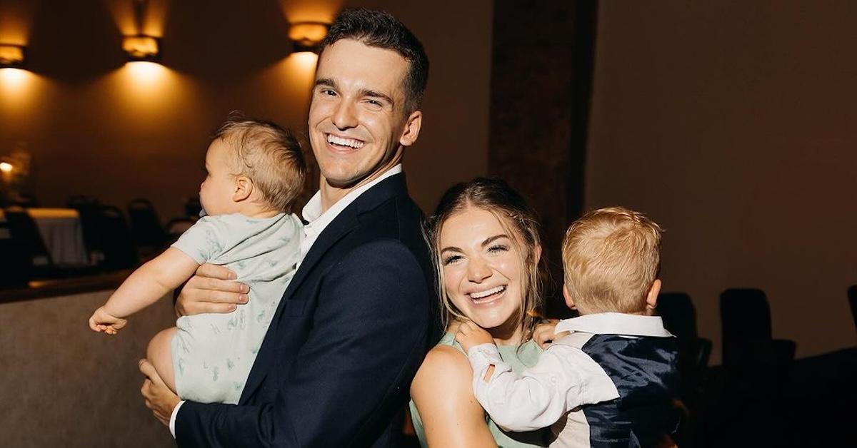 Matt and Abby with their kids at a friend's wedding