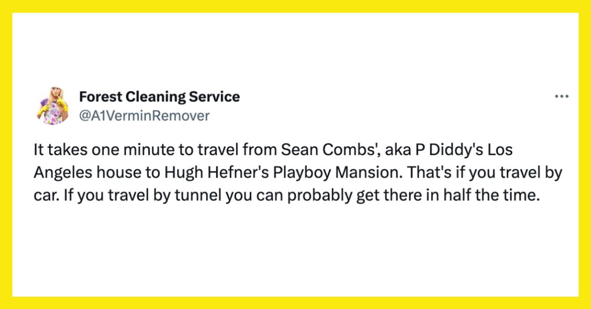 "It takes one minute to travel from Sean Combs', aka P Diddy's Los Angeles house to Hugh Hefner's Playboy Mansion. That's if you travel by car. If you travel by tunnel you can probably get there in half the time."