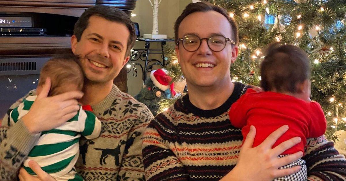 Pete and Chasten at Christmas with their baby twins