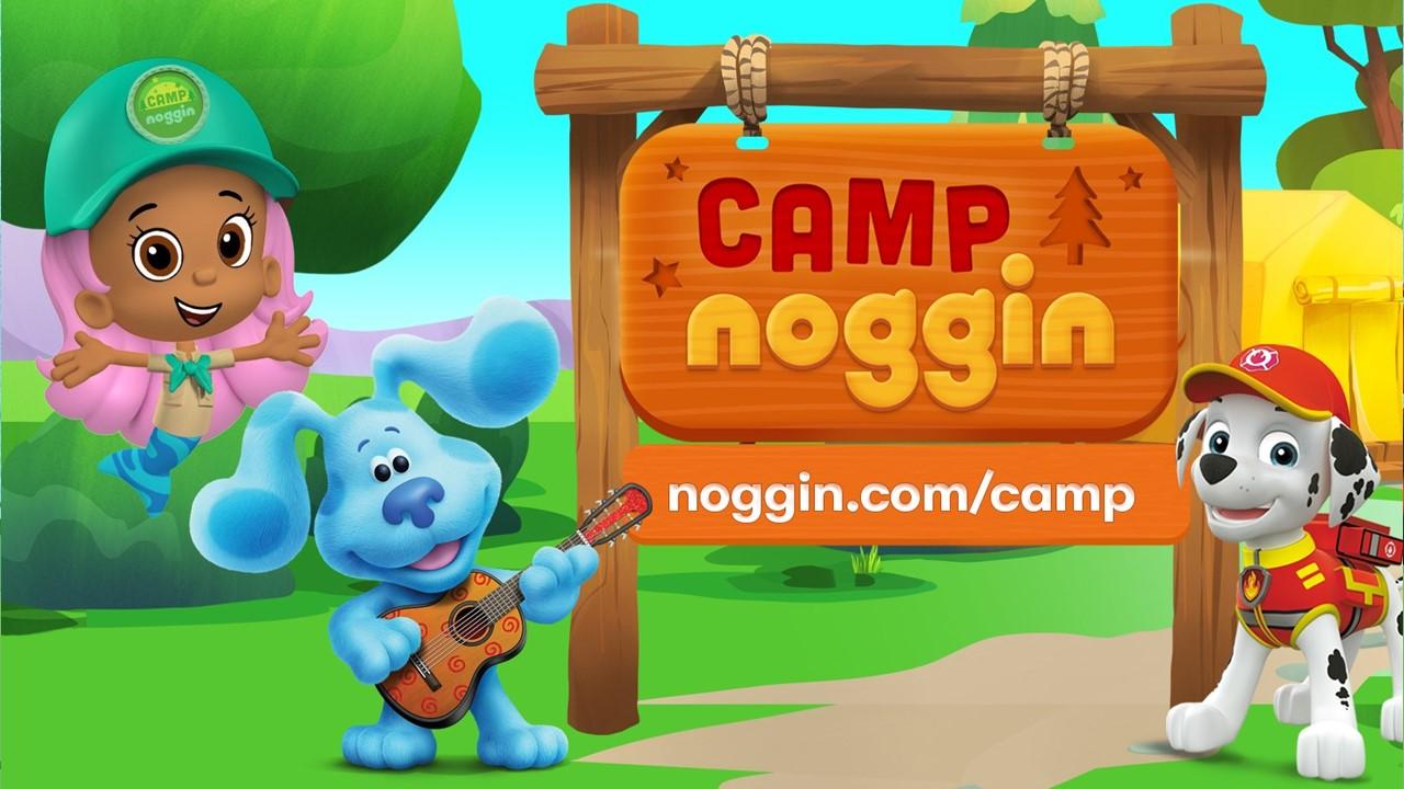 A Camp Noggin sign and cartoon characters