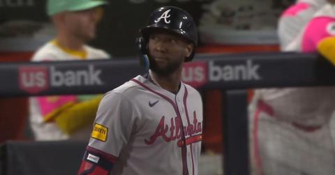 Jurickson Profar during an at-bat for the Atlanta Braves.