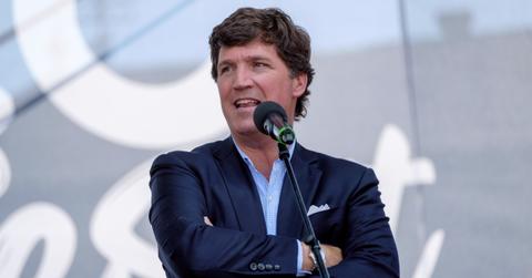 Tucker Carlson speaks during a conservative festival in Hungary on Aug. 7, 2021.