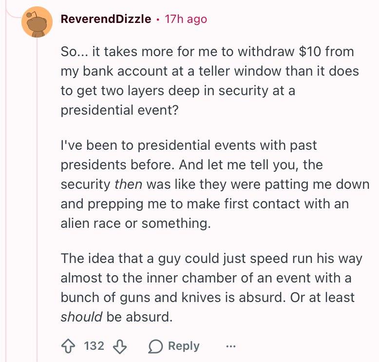 Comment on the alleged lax security at the White House Correspondents’s Dinner. 