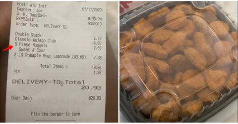 screenshot of wendy's receipt and nuggets