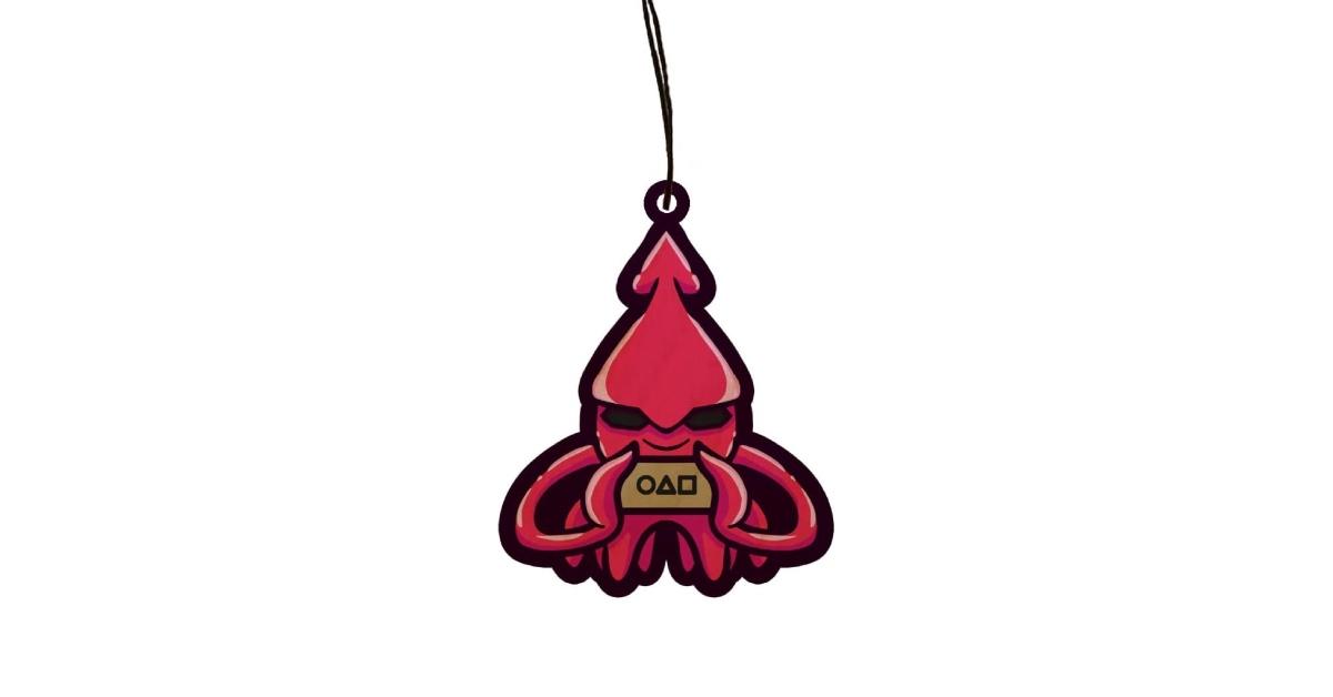 A squid holding a sign with a circle, triangle, and square