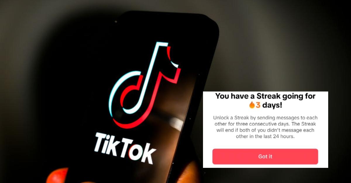 Phone with the TikTok logo and a screenshot of the streak notification