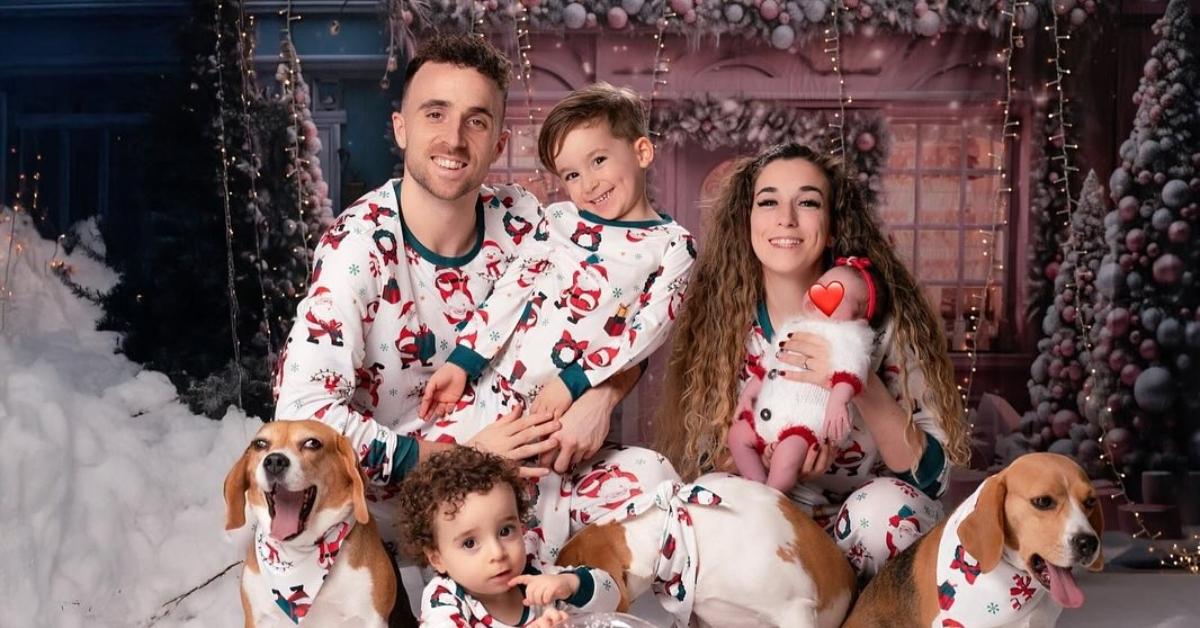 Diogo Jota with his wife, their kids, and dogs