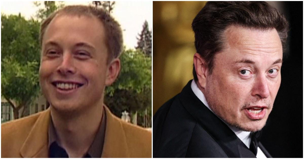 Elon Musk hair then vs. now. 