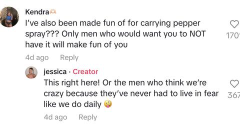A commenter says she has also been made fun of for carrying pepper spray