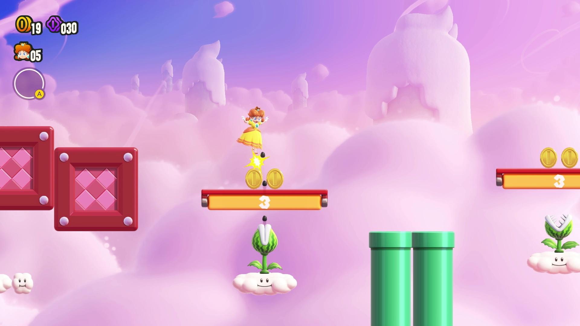Daisy navigating a level in the sky in 'Super Mario Bros. Wonder'