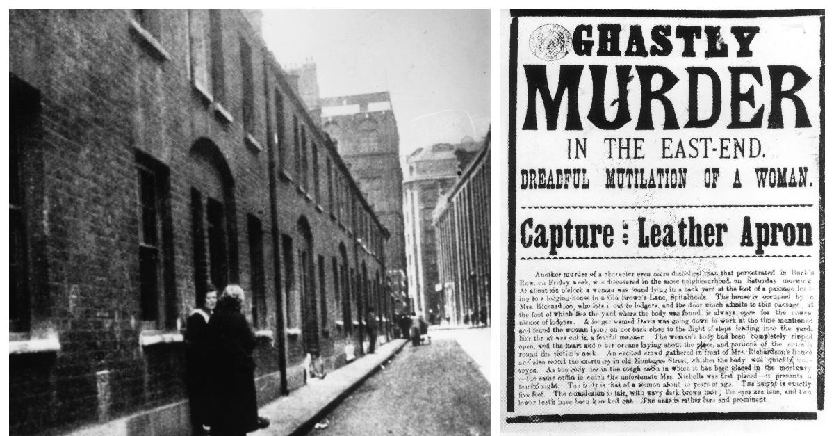 (L-R): Bucks Row, now Durward Street, east London, where the body of Mary Ann Nichols, victim of Jack the Ripper, was found ; Newspaper article