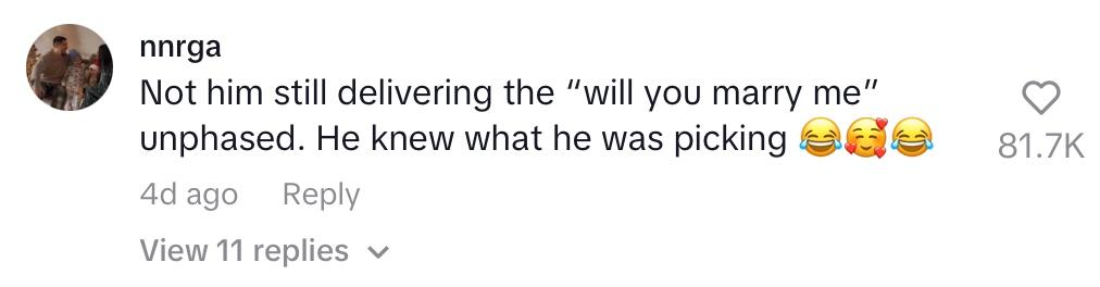 Comment on viral @applesnbananas TikTok proposal.