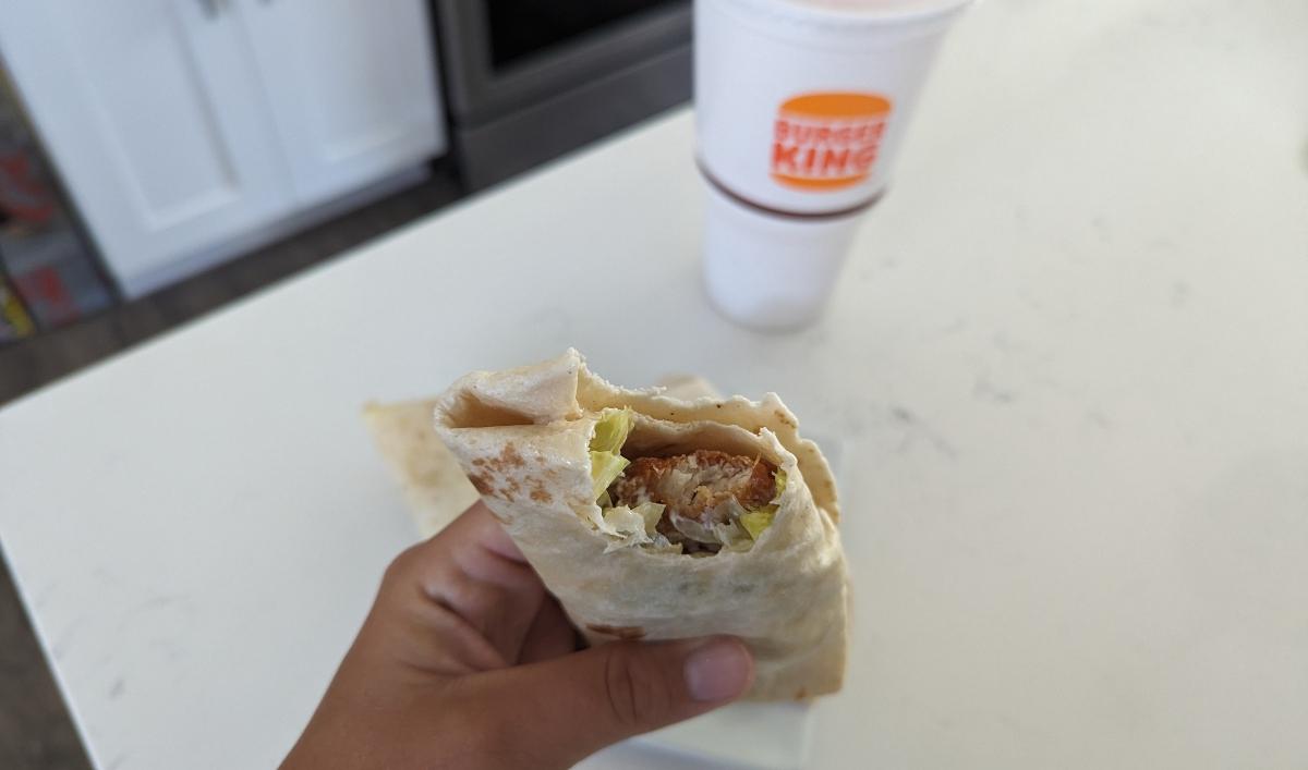 Burger King Royal Crispy Wrap with bite taken out